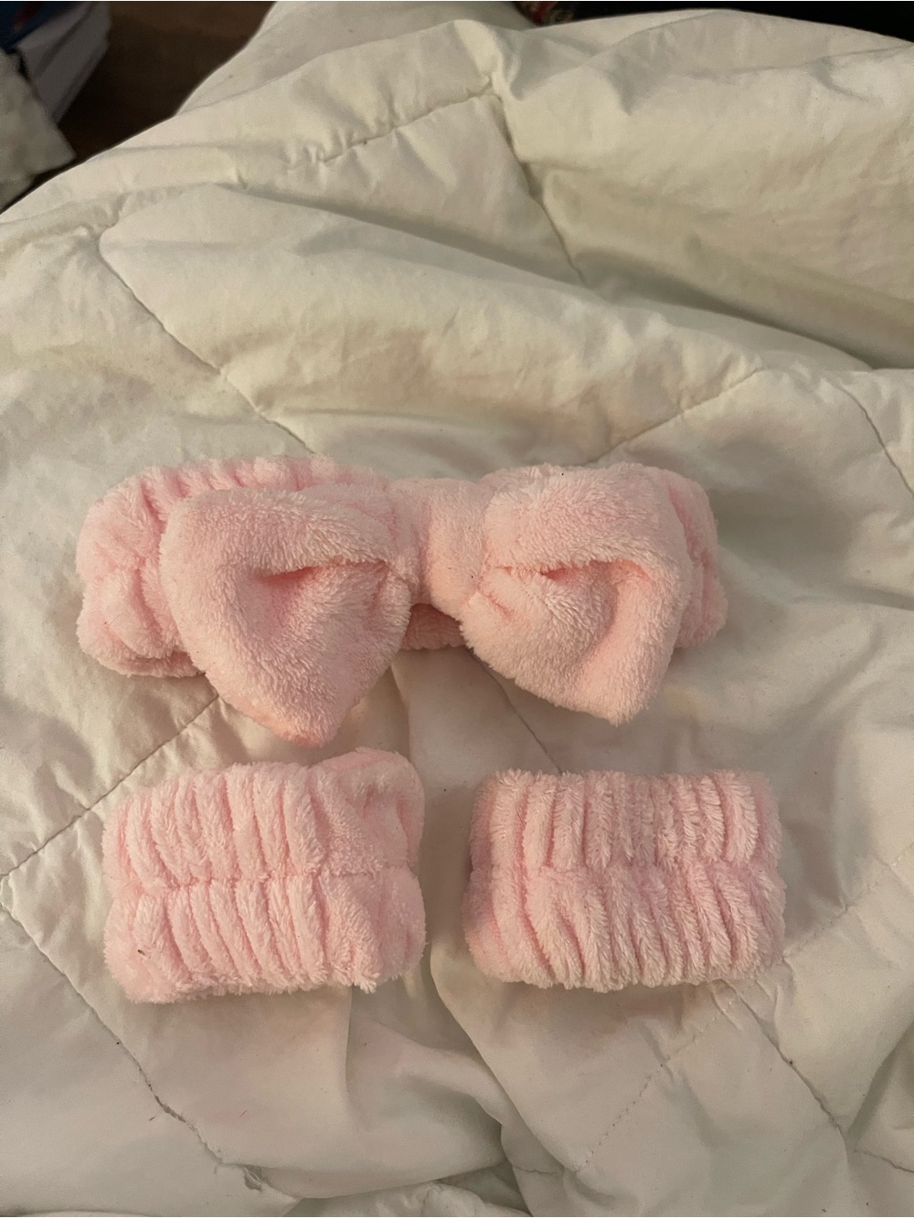 Soft Pink Plush Bow Headband and Wristbands Set for Kids